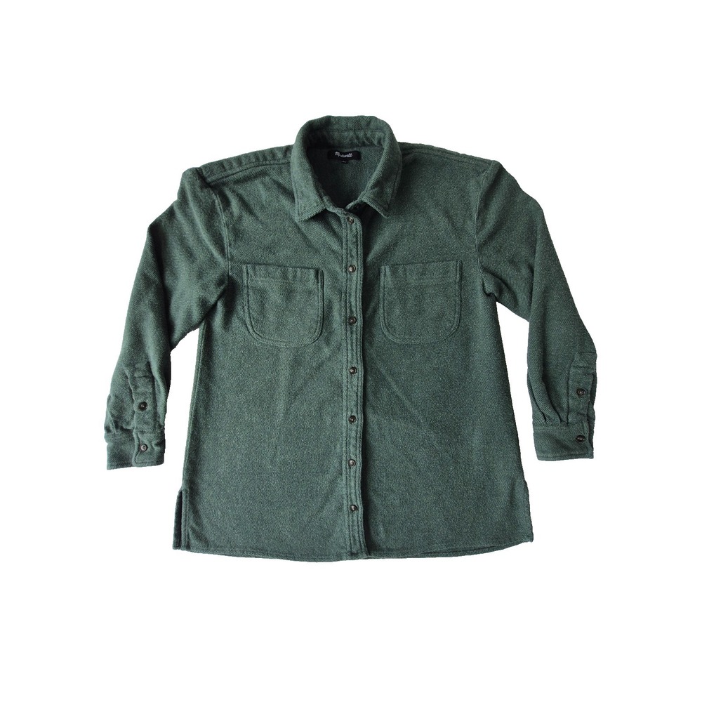 Madewell Green Flannel Button Front Shirt Women's Small Cotton Long Sleeve